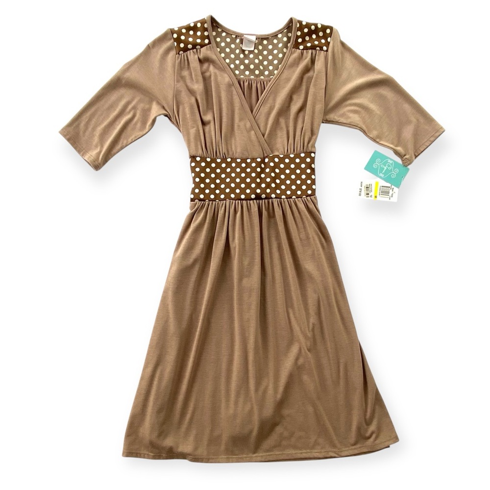 NWT AQUA Brown Polka Dot Waist & Shoulder Midi Dress Women’s Size M Retro